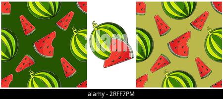 Nahtloses Muster für Küche, Restaurant oder Geschäft. Mit Handzeichen. Wassermelonen. Farbverpackung, Geschenkpapier usw. Stock Vektor