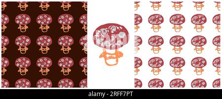 Nahtloses Herbstmuster. Zeichensätze mit Wachsstiften. Pilze. Druck für Stoffdesign, Textil, Stoff, Tapete Stock Vektor