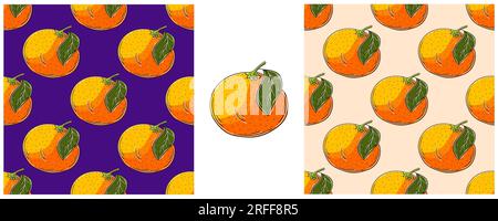 Orangen. Nahtloses Muster für Küche, Restaurant oder Geschäft. Farbe im Handzeichenstil Stock Vektor