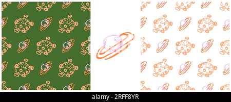 Nahtloses Muster im Raum. Zeichensätze mit Wachsstiften. Raketen, ufo, Galaxie. Druck für Stoffdesign, Textil Stock Vektor