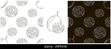 Nahtloses Muster mit tropischen Früchten. Tamarillo. Monochrom-Set im Handzeichnen-Stil. Kann als Stoff verwendet werden Stock Vektor