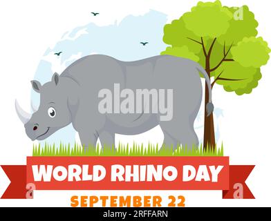 World Rhino Day Vector Illustration am 22. September für Liebhaber und Verteidiger von Nashörnern oder Tierschutz in flachen, handgezeichneten Cartoon-Vorlagen Stock Vektor