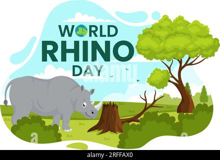 World Rhino Day Vector Illustration am 22. September für Liebhaber und Verteidiger von Nashörnern oder Tierschutz in flachen, handgezeichneten Cartoon-Vorlagen Stock Vektor