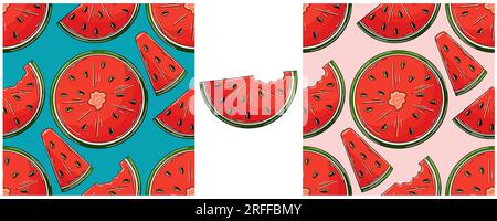 Nahtloses Muster für Küche, Restaurant oder Geschäft. Farbe im Handzeichenstil. Wassermelonen Stock Vektor