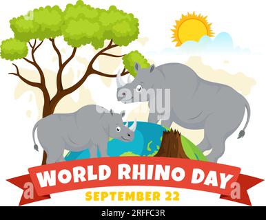 World Rhino Day Vector Illustration am 22. September für Liebhaber und Verteidiger von Nashörnern oder Tierschutz in flachen, handgezeichneten Cartoon-Vorlagen Stock Vektor