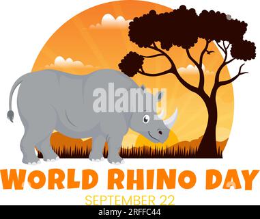 World Rhino Day Vector Illustration am 22. September für Liebhaber und Verteidiger von Nashörnern oder Tierschutz in flachen, handgezeichneten Cartoon-Vorlagen Stock Vektor