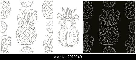 Nahtloses Muster mit tropischen Früchten. Mit Handzeichen. Ananas. Einfarbige Verpackung, Verpackung usw. Stock Vektor