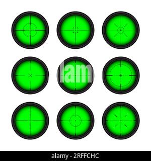 Verschiedene Waffen Nachtsicht, Scharfschützengewehr optische Scopes. Jagdgewehr-Sucher mit Fadenkreuz. Ziel, schießen Marke Symbol. Militärisches Zielschild Stock Vektor