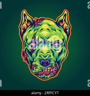 Entfessle Horror-Horror-Hundeschopf Zombie-Monster-Vektorabbildungen für dein Arbeitslogo, Merchandise-T-Shirt, Sticker und Etikettendesigns, Poster, Grußwort Stock Vektor
