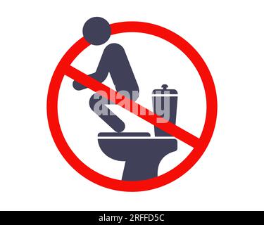 Verbotsschild auf unsachgemäßem Sitzen auf der Toilette. Abbildung eines flachen Vektors. Stock Vektor