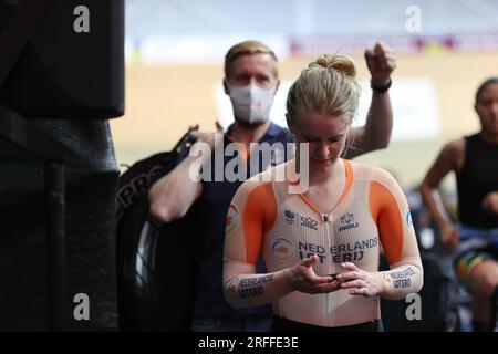 Glasgow, Großbritannien. 02. Aug. 2023. GLASGOW, SCHOTTLAND - AUGUST 2 2023: Kyra Lamberik der Niederlande während des Women Elite Team Sprint am 1. Tag der UCI Cycling World Championships 96. in Glasgow, Schottland, am 2. August 2023. (Foto: Tim Buitenhuis/BSR Agency) Kredit: BSR Agency/Alamy Live News Stockfoto