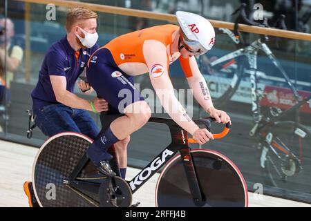 Glasgow, Großbritannien. 03. Aug. 2023. GLASGOW, SCHOTTLAND - 3. AUGUST: Jeffrey Hoogland der Niederlande während des Men Elite Team Sprint am 1. Tag der UCI Cycling World Championships 96. Glasgow 2023 am 3. August 2023 in Glasgow, Schottland. (Foto: Tim Buitenhuis/BSR Agency) Kredit: BSR Agency/Alamy Live News Stockfoto