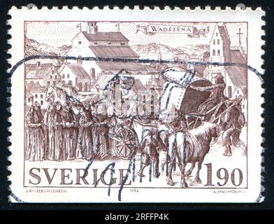 SCHWEDEN - CIRCA 1984: Von Schweden gedruckter Stempel zeigt Vadstena, circa 1984 Stockfoto