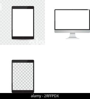 Realistisches Tablet-Modell. Modernes Bürogerät. 3D-Vektorobjekt mit Schlagschatten Stock Vektor