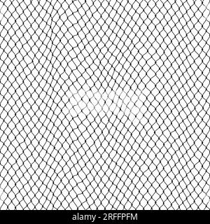 Fischnetzmuster, Hintergrund des Fischnetzes, Fussballtor-Mesh, Vektorangeln, Fußball oder Tennissport. Nahtloses Seil- und Knotenmuster in Schwarz und Weiß Stock Vektor