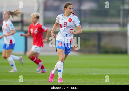 TUBIZE, BELGIEN - JULI 21 2022/23: Hanna Huizenga aus den Niederlanden U19 während der UEFA-Europameisterschaft der Frauen unter 19 Jahren Gruppe A zwischen Österreich und den Niederlanden am 21. Juli 2023 im RBFA Academy Stadium in Tubize, Belgien. (Foto von Orange Pictures) Stockfoto