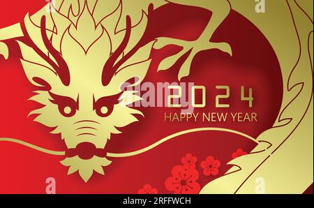 Frohes chinesisches neues Jahr des Drachen 2024 Goldpapier-Design-Vektor. Asiatischer Mondjahrshintergrund. Stock Vektor