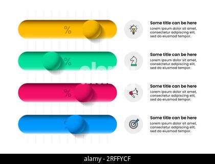 Infografik-Vorlage mit Symbolen und 4 Optionen oder Schritten. Schieberegler. Kann für Workflow-Layout, Diagramm, Banner, webdesign verwendet werden. Vektordarstellung Stock Vektor