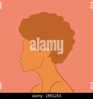Abstraktes Porträt einer Frau mit Lockenhaar. Gesichtslose weibliche Kontur. Minimalistisches Design. Vektorkunst Stock Vektor