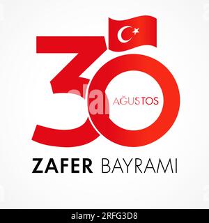 30 Augustos, Zafer Bayrami-Poster, türkische Schriftzeichen - 30. August Feier des Siegesfeiertages. Design der Grußkarte zum Nationalfeiertag in der Türkei. Kreativ Stock Vektor