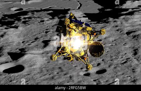 Luna 25 Lander russische Mondforschung Programm 3D Rendern. 3D Mondoberfläche rendern. Stockfoto