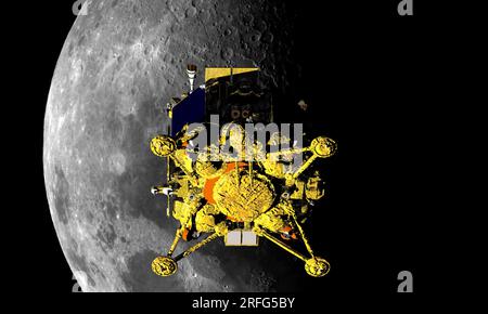 Luna 25 Lander russische Mondforschung Programm 3D Rendern. Elemente dieses Bildes, bereitgestellt von der NASA. Stockfoto