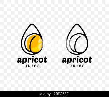 Aprikose, Aprikosensaft, Aprikose im Tropfen, grafisches Design. Obst, Getränke, Speisen, Getränke, saftig und trinken, Vektordesign und -Illustration Stock Vektor