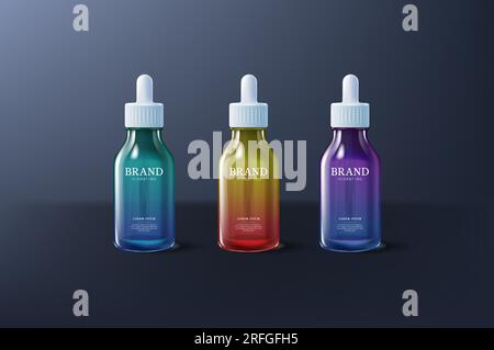 Collagen- oder Hyaluronsäure-Serum-Feuchtigkeitscreme in verschiedenen Verpackungsfarben. Stock Vektor
