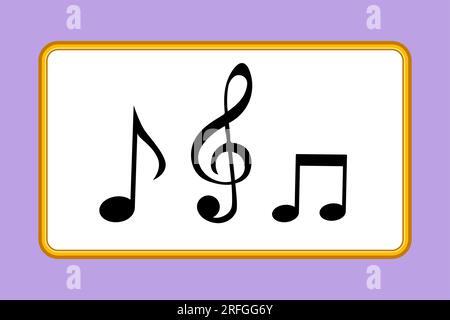 Flache Grafikzeichnung von Musiknotizen auf Stve. Musiksymbol im flachen, minimalistischen Stil. Trendige abstrakte Wellenmelodie für Musikgenuss. Outli Stockfoto