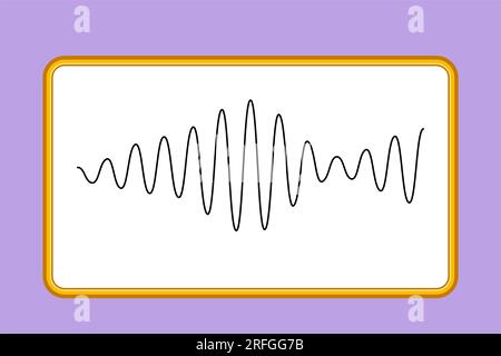 Flache grafische Zeichnung von schwarzen Schallwellen. Musik-Audiofrequenz, Signalform der Sprachleitung, elektronisches Radiosignal, Lautstärkesymbol. Vektor-Akt Stockfoto