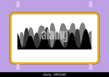 Flache Zeichentrickzeichnung mit stilisierten schwarzen Musikwellen. Audiotechnologie, musikalischer Puls. Wave-Soundtrack. Digitaler Equalizer I abstrakt Stockfoto