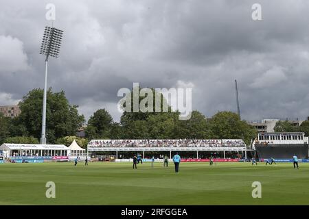 Allgemeiner Überblick über das Spiel während Essex Eagles vs Notts Outlaws, Metro Bank One-Day Cup Cricket auf dem Cloud County Ground am 3. August 2023 Stockfoto