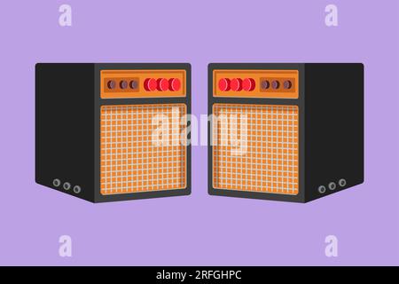 Flaches Grafikdesign mit stilisierten zwei Lautsprechern des Musiksystems Symbol, Logo, Label, Symbol. Musikgeräte-Grunge-Bild von Lautsprechern mit flachem Design Stockfoto