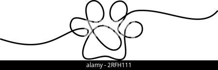 Pfotendruck von Hund oder Katze. Durchgehende einzeilige Zeichnung Stock Vektor