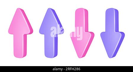 Set aus modernen realistischen 3D-Pfeilen. Pfeil nach oben und Pfeil nach unten isoliert auf weißem Hintergrund. Vektordarstellung Stock Vektor