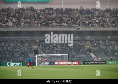 Stockholm, Schweden. 03. Aug. 2023. Leere Tribünen während der zweiten Qualifikationsrunde, 2.-teiliges Fußballspiel in der UEFA Conference Leaguebetween Hammarby IF (SWE) und FC Twente (NED) bei der Tele2 Arena.in Stockholm, Schweden, am Donnerstag, den 3. August 2023. Foto: MICKAN Palmqvist/TT/code11576 ***SCHWEDEN AUS*** Kredit: TT News Agency/Alamy Live News Stockfoto