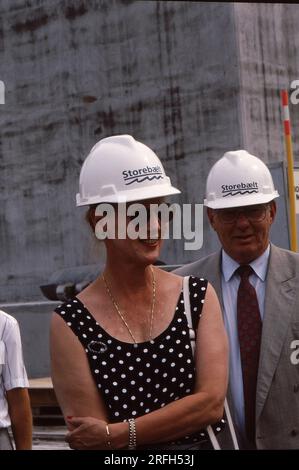 Korsor/Nyborg / Denmark,070-07-1992  H.M. die Königin Margrete II. Und Prinz Henerik (jetzt verstorbener Prinz Henrik) besuchen storebaelt-Projekt, große Linkbrigde und Tunel und verwalten ihre Show-Projekte, um die Insel Fune und die Insel Sjealand zu verbinden, um Dänemark zu verbinden. .Foto von Francis Joseph Dean/Deanpictures. Stockfoto