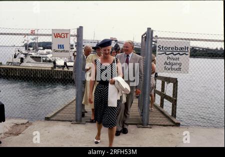 Korsor/Nyborg / Denmark,070-07-1992  H.M. die Königin Margrete II. Und Prinz Henerik (jetzt verstorbener Prinz Henrik) besuchen storebaelt-Projekt, große Linkbrigde und Tunel und verwalten ihre Show-Projekte, um die Insel Fune und die Insel Sjealand zu verbinden, um Dänemark zu verbinden. .Foto von Francis Joseph Dean/Deanpictures. Stockfoto