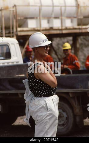 Korsor/Nyborg / Denmark,070-07-1992  H.M. die Königin Margrete II. Und Prinz Henerik (jetzt verstorbener Prinz Henrik) besuchen storebaelt-Projekt, große Linkbrigde und Tunel und verwalten ihre Show-Projekte, um die Insel Fune und die Insel Sjealand zu verbinden, um Dänemark zu verbinden. .Foto von Francis Joseph Dean/Deanpictures. Stockfoto