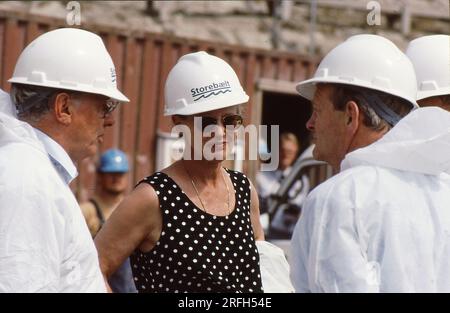 Korsor/Nyborg / Denmark,070-07-1992  H.M. die Königin Margrete II. Und Prinz Henerik (jetzt verstorbener Prinz Henrik) besuchen storebaelt-Projekt, große Linkbrigde und Tunel und verwalten ihre Show-Projekte, um die Insel Fune und die Insel Sjealand zu verbinden, um Dänemark zu verbinden. .Foto von Francis Joseph Dean/Deanpictures. Stockfoto