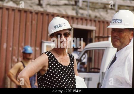 Korsor/Nyborg / Denmark,070-07-1992  H.M. die Königin Margrete II. Und Prinz Henerik (jetzt verstorbener Prinz Henrik) besuchen storebaelt-Projekt, große Linkbrigde und Tunel und verwalten ihre Show-Projekte, um die Insel Fune und die Insel Sjealand zu verbinden, um Dänemark zu verbinden. .Foto von Francis Joseph Dean/Deanpictures. Stockfoto