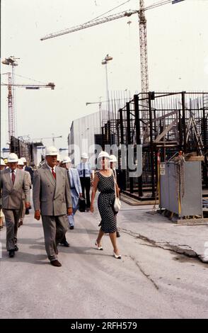 Korsor/Nyborg / Denmark,070-07-1992  H.M. die Königin Margrete II. Und Prinz Henerik (jetzt verstorbener Prinz Henrik) besuchen storebaelt-Projekt, große Linkbrigde und Tunel und verwalten ihre Show-Projekte, um die Insel Fune und die Insel Sjealand zu verbinden, um Dänemark zu verbinden. .Foto von Francis Joseph Dean/Deanpictures. Stockfoto