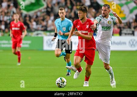 Stockholm, Schweden. 03. Aug. 2023. STOCKHOLM, SCHWEDEN - AUGUST 3: Ricky van Wolfswinkel vom FC Twente während der zweiten Qualifikationsrunde der UEFA Conference League – Zweites Spiel zwischen Hammarby und FC Twente in der Stockholm Arena am 3. August 2023 in Stockholm, Schweden (Foto: Pelle T Nilsson/BSR Agency). Kredit: BSR Agency/Alamy Live News Stockfoto