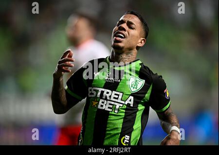 Belo Horizonte, Brasilien. 03. Aug. 2023. Matheusinho of America Mineiro, während des Spiels zwischen America Mineiro und Red Bull Bragantino, für die erste Etappe der 16. Runde der Copa CONMEBOL Sul-Americana 2023, im Arena Independencia Stadium, am 03. August in Belo Horizonte, Brasilien. Foto: Gledston Tavares/DiaEsportivo/Alamy Live News Kredit: DiaEsportivo/Alamy Live News Stockfoto