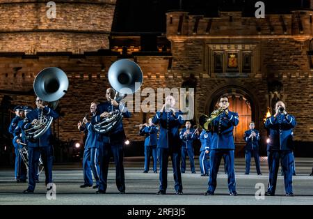 Edinburgh Castle, Edinburgh, Schottland, Vereinigtes Königreich, 03. August 2023, Edinburgh Military Tattoo: Die United States Air Force Band. Credit Sally Anderson/Alamy Live News Stockfoto