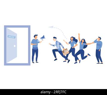 Personalvermittlungsagentur, Arbeitsuchende, Bewerber, Stellenausschreibung, Menge an leitenden Mitarbeitern, flacher Vektor, moderne Illustration Stock Vektor