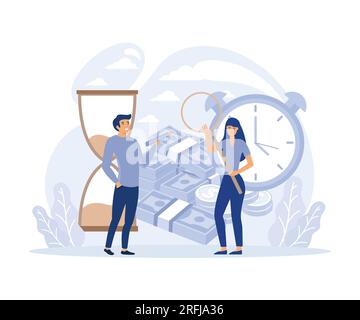 Finanzanalyse Gewinnsteigerung Für Geldbeträge. Zeitmanagement Produktivität Von Arbeitsprozessen. Flache Vektoren, moderne Illustration Stock Vektor