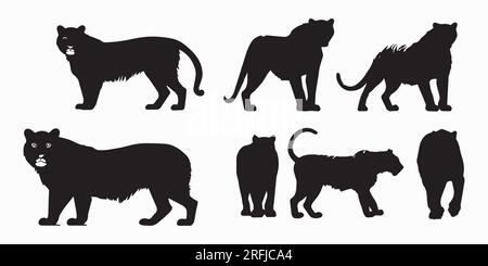 Ein Satz Silhouette Tiger Vector Illustration Stock Vektor