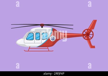 Cartoon flache Zeichnung des Ambulance Helikopter Logos. Medizinischer Evakuierungshubschrauber. Gesundheitswesen, Krankenhaus und medizinische Diagnostik. Dringlichkeit und Dringlichkeit Stockfoto