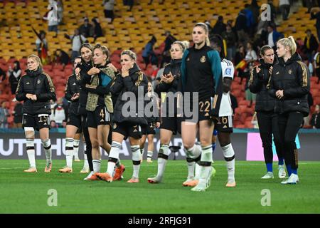 Brisbane, Australien. 03. Aug. 2023. Fußball, Frauen: Weltmeisterschaft, Südkorea - Deutschland, Vorrunde, Gruppe H, Spieltag 3, lang Park, Die Spieler sind auf dem Spielfeld. Kredit: Sebastian Christoph Gollnow/dpa/Alamy Live News Stockfoto